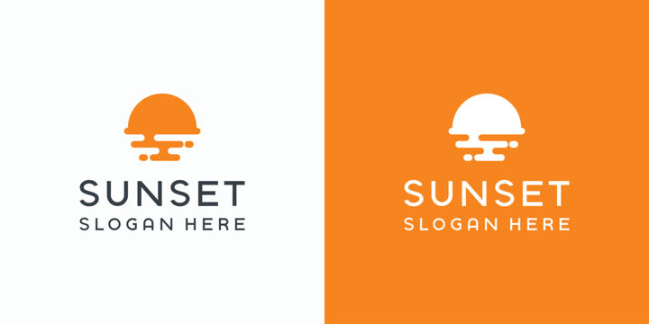Minimalist Sunset Logo Design with Water Reflection.