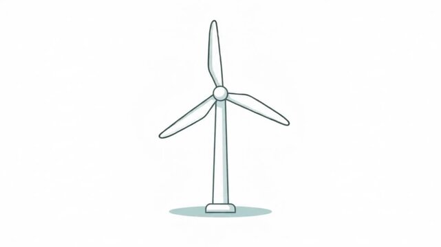 Flat 2D Cartoon Animation of Wind Turbine with Rotating Blades on White Background