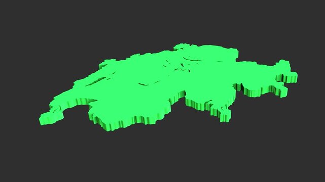 3D Neon Green Topographic Map of Switzerland Rotating Slowly on Dark Background, Digital Country Map Animation, Futuristic Swiss Geography Visualization
