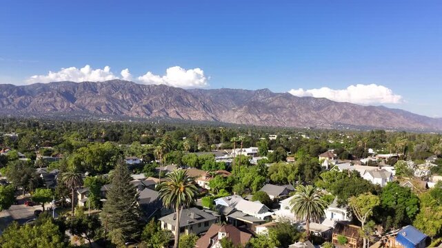 Aerial View of Pasadena Neighborhoods and San Gabriel Mountains, California