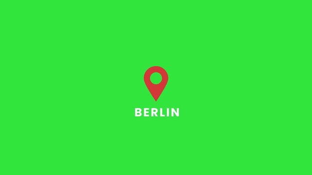 Berlin Location Pin with City Name on Green Screen, Red Map Marker Germany Chroma Key