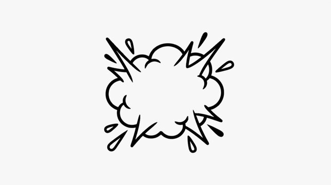 Black hand-drawn comic explosion bubble vector icon featuring jagged impact spikes and flying debris droplets on a plain white background for pop art graphic design projects.