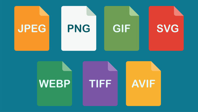 Image File Format Icons Set with JPEG PNG GIF SVG WEBP TIFF and AVIF Vector