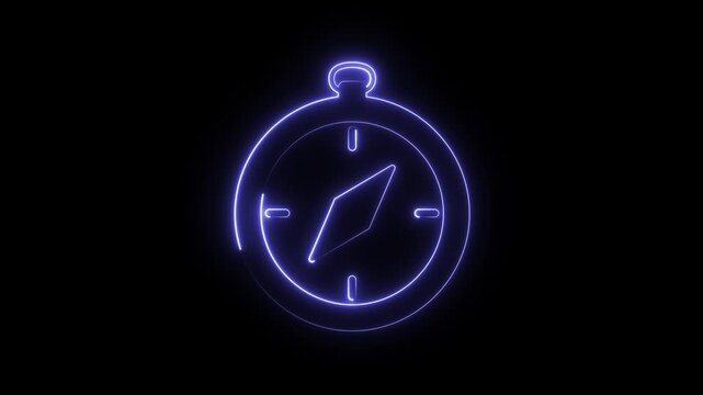 Neon Compass Icon Animation on Black Background &ndash; Glowing Blue Navigation Symbol, Travel, Direction and Adventure Sign