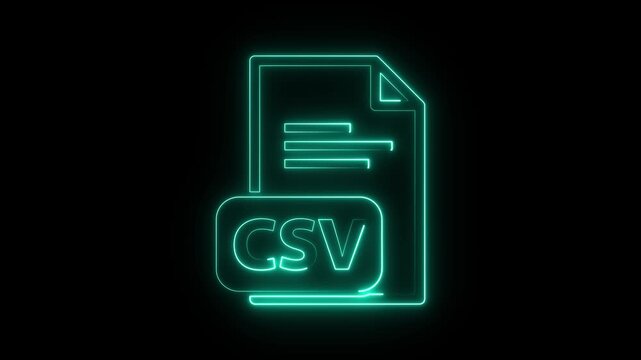 Neon CSV File Format Icon Animation on Black Background &ndash; Glowing Green Document Extension Symbol, Data Spreadsheet