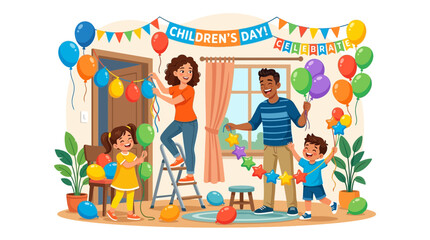 Fototapeta premium Family Decorating for Children's Day Celebration