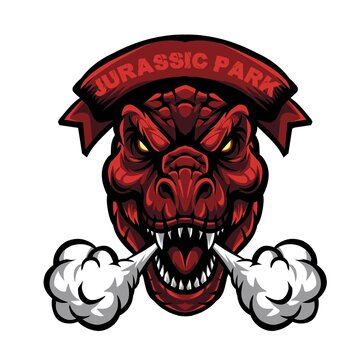 T-Rex Head with Smoke Logo Emblem