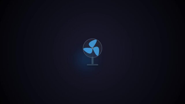 Minimalist blue fan icon on dark background