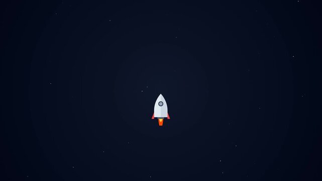Minimalist rocket spaceship launching into dark starry sky