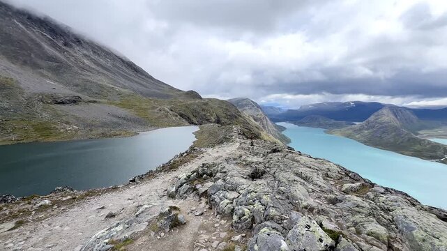 Besseggen ridge and the turquoise water of lake Gjende