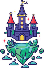 Naklejka premium Magic Fairytale Castle on Floating Emerald Island Vector Illustration