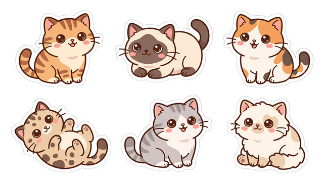 Cute Various Breed Cartoon Kittens Character Set
