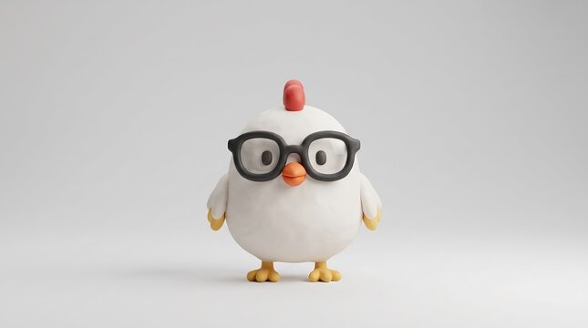 Cute 3D smart nerd chicken character with glasses stock photo