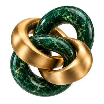 Interlocking Emerald Marble and Brass Torus 3D PNG