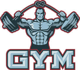 Fototapeta premium PrintMuscular Bodybuilder Lifting Barbell with Gym Typography – Fitness and Weightlifting Vector Design