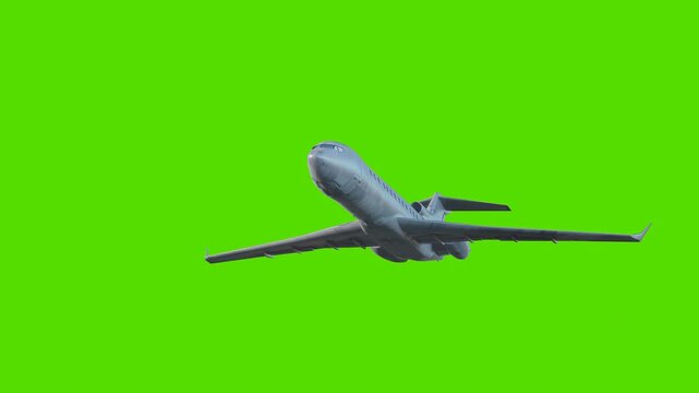 3D Passenger Airplane Flying on Green Screen Background render loop