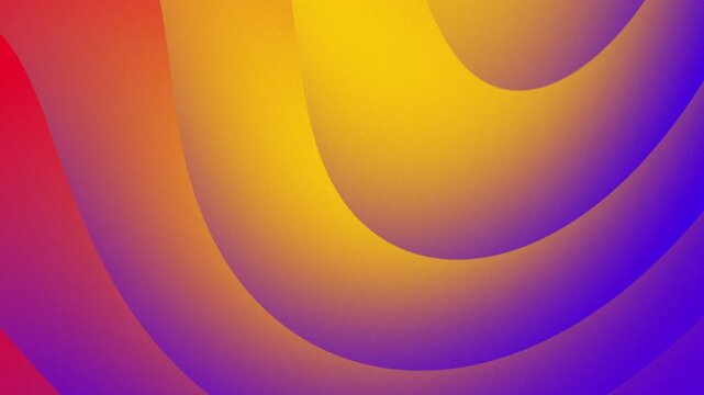 Smooth continuous motion of layered undulating curved shapes transitioning through red, orange, yellow, and purple gradients, shifting and flowing in seamless loop