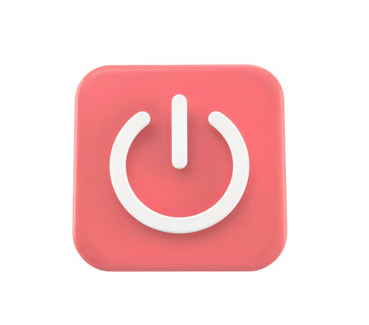 A 3d render of a red power button icon isolated on transparent background