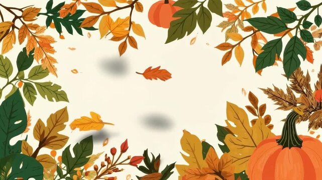 Autumn Foliage Pumpkin Frame and Border for Seasonal Harvest Design with Warm Botanical Decor