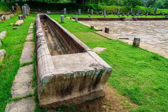 Ancient stone rice canoe at Abhayagiri Monastery, Anuradhapura, Sri Lanka