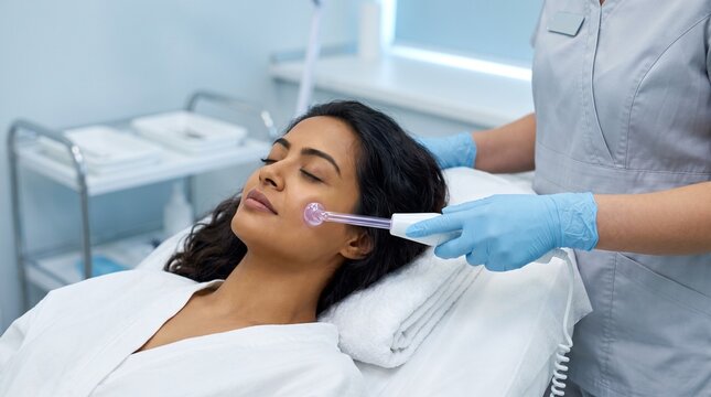 Professional high frequency facial treatment in med spa