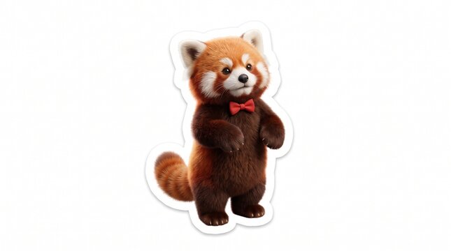 Cute red panda wearing bow tie sticker isolated on white background