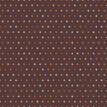 Hand Drawn Multicolor Polka Dot Seamless Pattern on Dark Brown