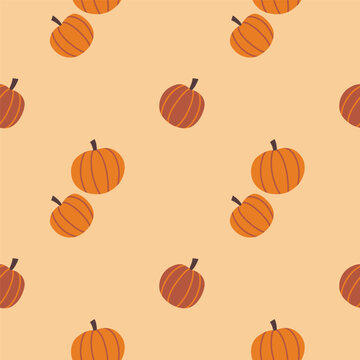 Hand Drawn Pumpkin Seamless Pattern on Peach Background