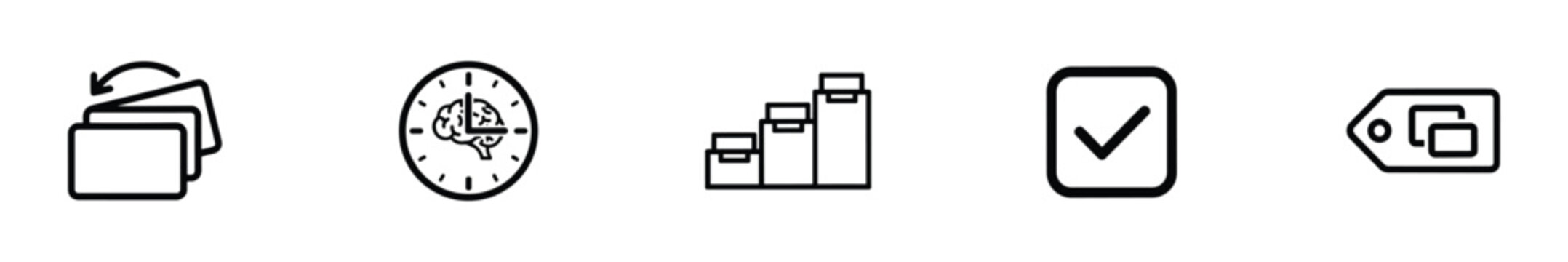 Business process icon set with brain clock and growth boxes