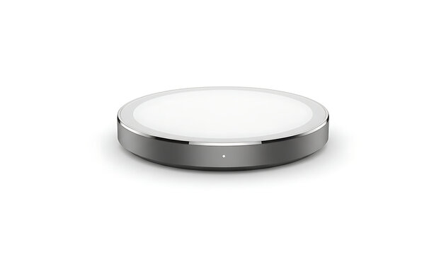 A sleek circular wireless charging pad sits on a clean white background.
