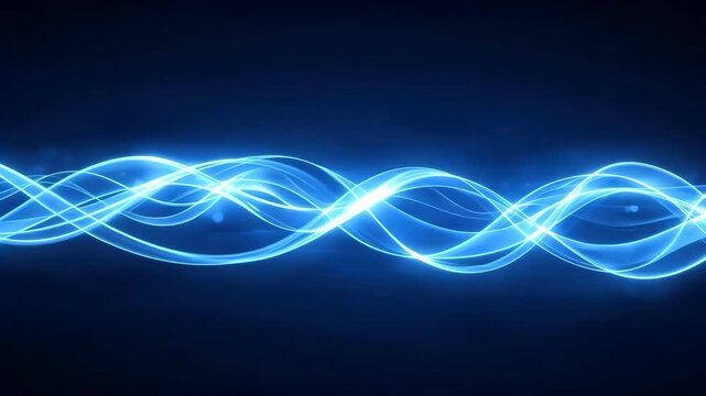 Luminous Blue Wave Ribbon Flowing Across Dark Abstract Background with Glowing Energy Trails