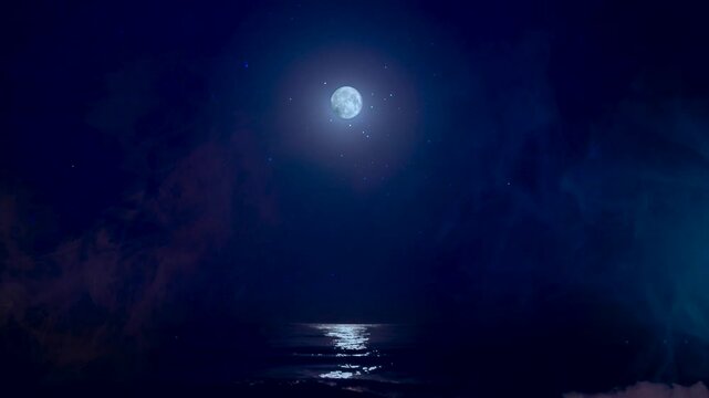 Full Moon Reflecting on Calm Ocean at Night