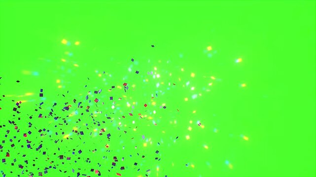 Colorful Confetti Explosion Falling on Green Screen Background render 3d