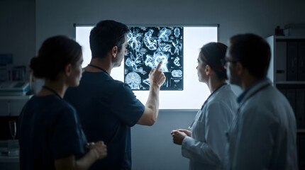 Fototapeta premium medical team analyzing x-ray scan in hospital room