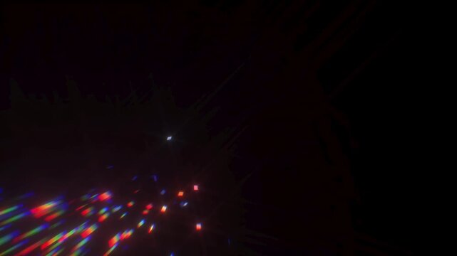 Glowing Confetti Particles with Light Streaks on Black Background