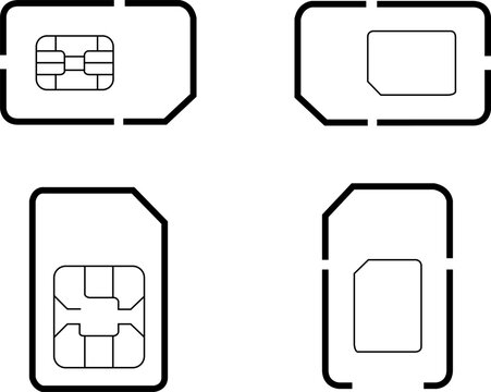 SIM Card Size and Format Outline Icons Set for Mobile Phone and Telecommunication