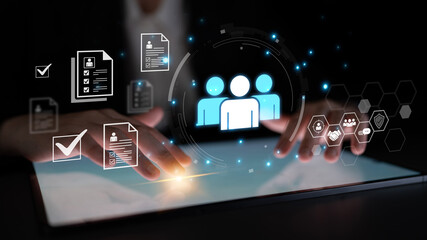 Concept of human resources and workforce strategy. Focusing on talent management, recruitment, and...