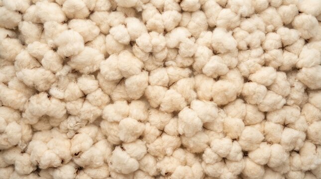 Seamless flat lay background of fluffy white cotton fibers