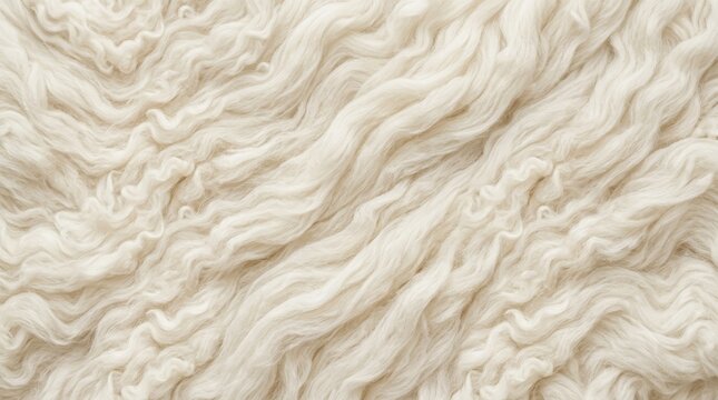 Close up of soft creamy wool fibers texture background