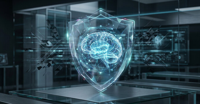Futuristic AI Cybersecurity Neural Network Protecting Digital Data and Network Security