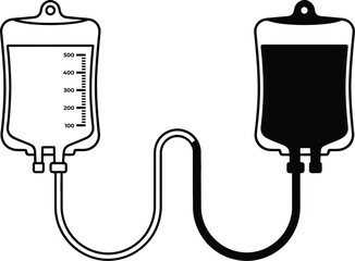 Fototapeta premium Blood donation bag vector icon intravenous iv drip saline pouch transfusion medical flat line art illustration
