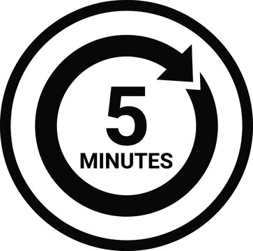 5 minutes icon vector clock timer circle arrow countdown symbol modern black flat line sign