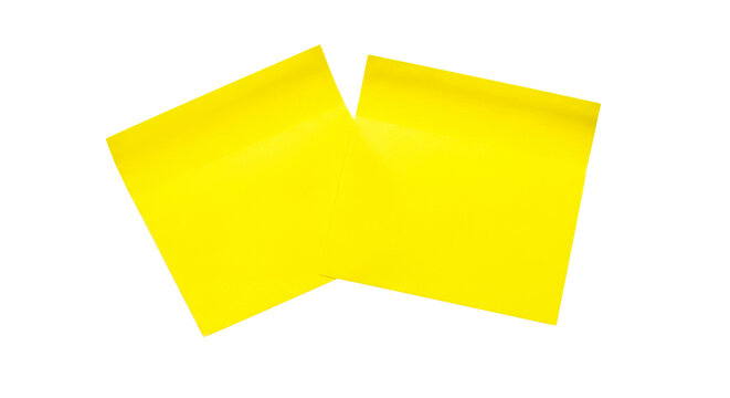 Two bright yellow sticky notes overlapping on white background