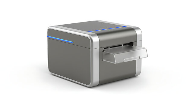 A compact modern desktop label printer sits against a clean white background.