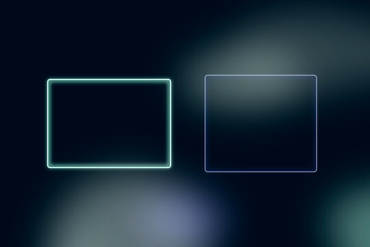 Two luminous neon-bordered rectangles hover in a dark blue atmosphere, conveying focused, high-tech calm for software visuals, presentations, and sci-fi themes.