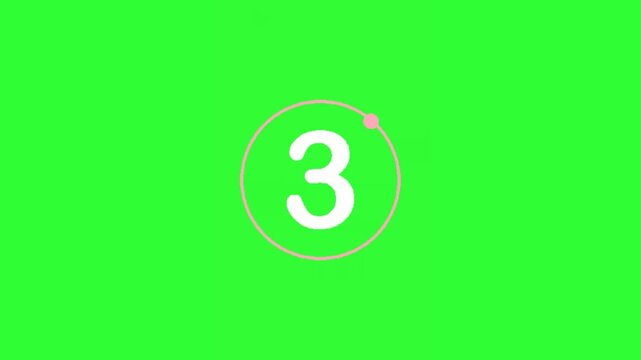 Hand-drawn animated 3-2-1 countdown with white numbers and a pink circular progress line on a green screen background, perfect for video intros, launches, games, presentations, social media content, a