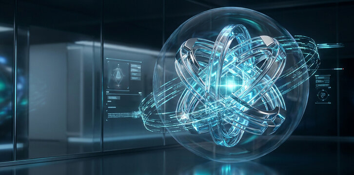 Futuristic AI Cybersecurity Neural Network Protecting Digital Data and Network Security