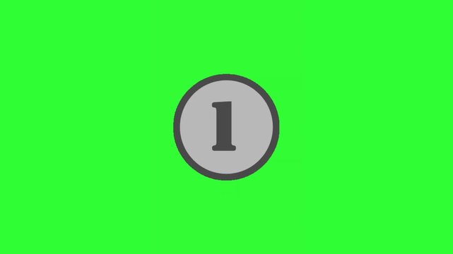 Animated gray 3-2-1 countdown with bold numbers inside a circular badge on a green screen background, ideal for video intros, event launches, presentations, games, promotions, transitions, and chroma 