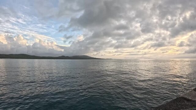 Sunset Timelapse From a Pier Toward Western Vieques, Puerto Rico