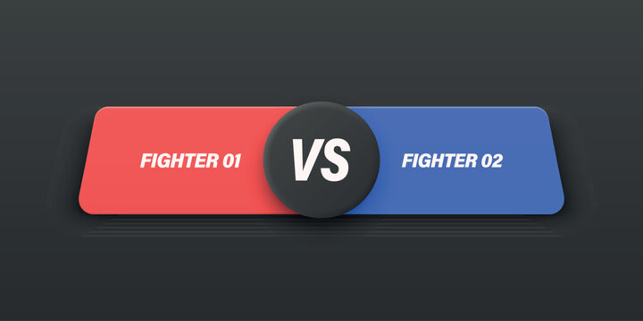Versus Black Banner, Vector Illustration. Red vs Blue Fighter Comparison Label for Game Stream Overlay. Battle Screen, Tournament Match. Esports Design, Competition Concept. Horizontal Background